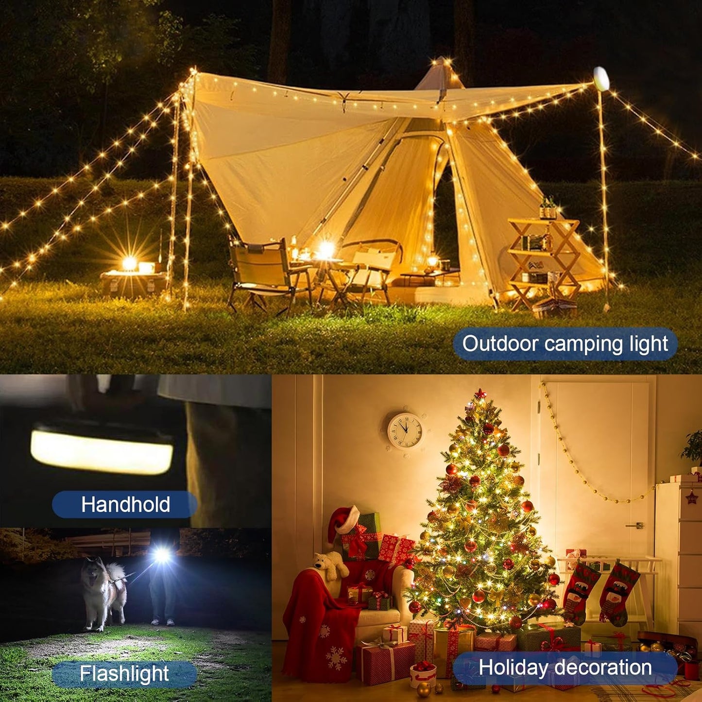 DGE Waterproof Camping Lights – 2-in-1 RGB and Warm White LED String Lights 32.8ft, Rechargeable Battery, 5-8 Hour Runtime