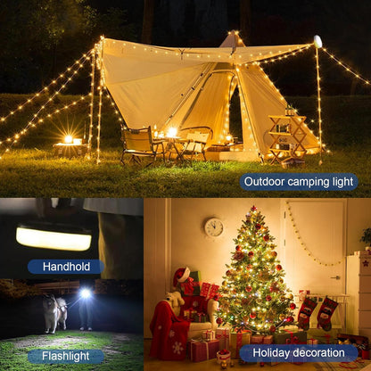 DGE Waterproof Camping Lights – 2-in-1 RGB and Warm White LED String Lights 32.8ft, Rechargeable Battery, 5-8 Hour Runtime