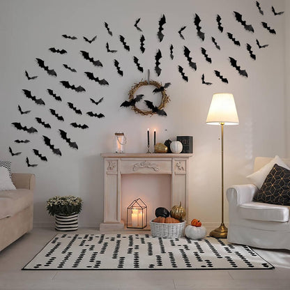 DIYASY Black 3D Bat Stickers 120 Pack Halloween Wall Art for Front Porch Entryway and Living Room Spooky Accent