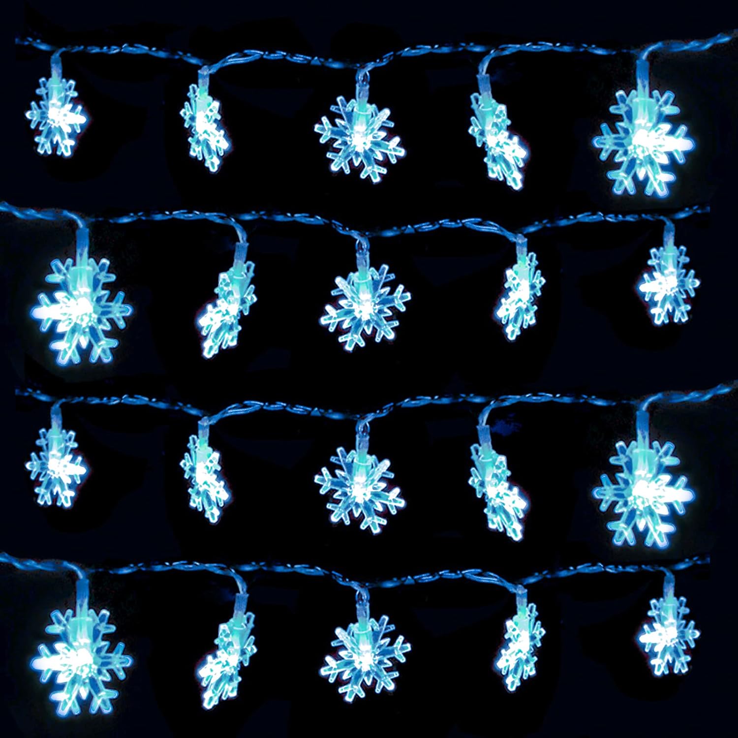 DomeStar Blue Snowflake Fairy Lights – Garden Party and Backyard String Lighting, Weatherproof LED Without Outlet Needed