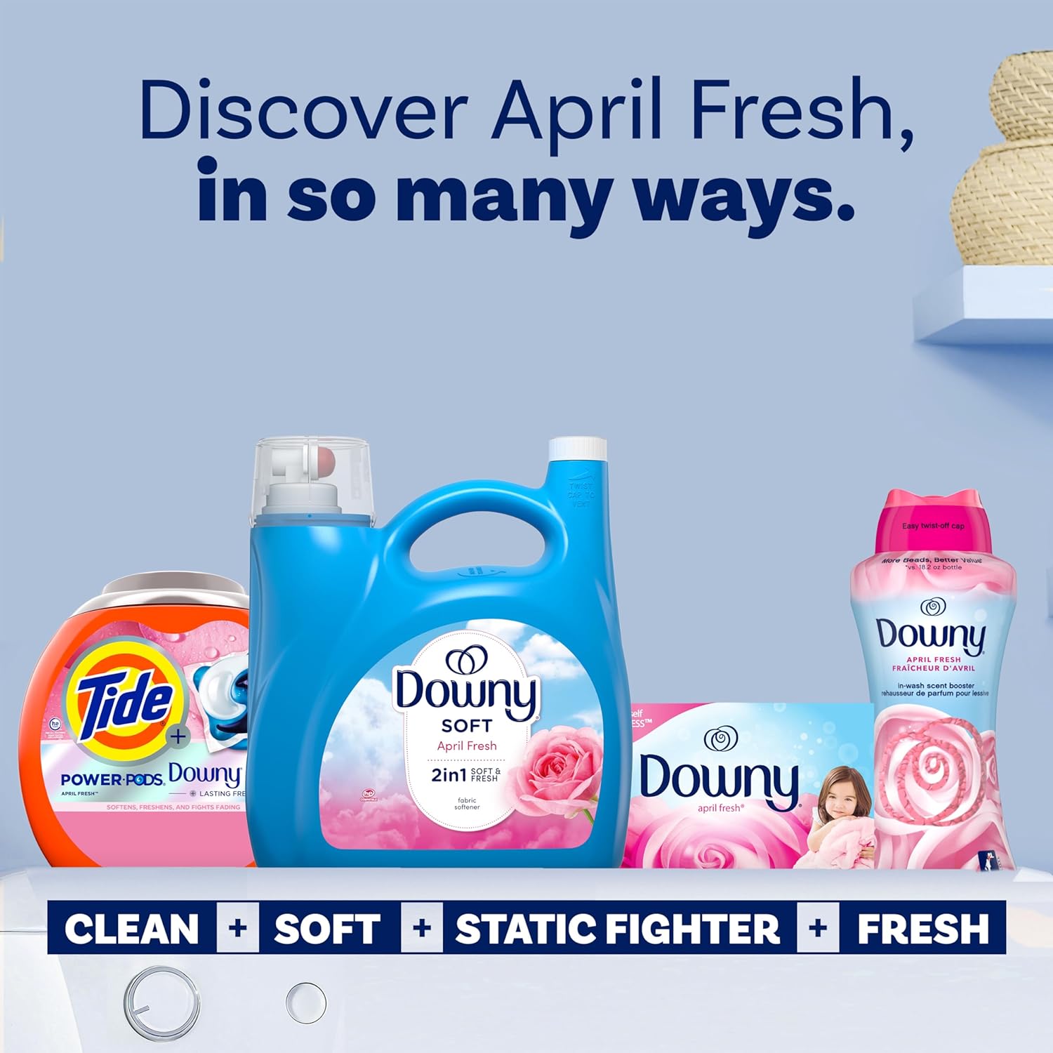 Downy Soft Fabric Softener, 2 in 1 Soft and Fresh Liquid Cool Cotton, Self-Care Laundry Ritual for Sensitive Skin and Calming Bedtime Routine