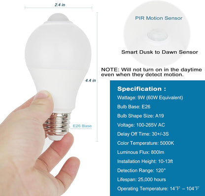 Dusk to Dawn Motion Detector Bulb – Portable Convenience Lighting for Camping, Patio Dinners, RV, Deck