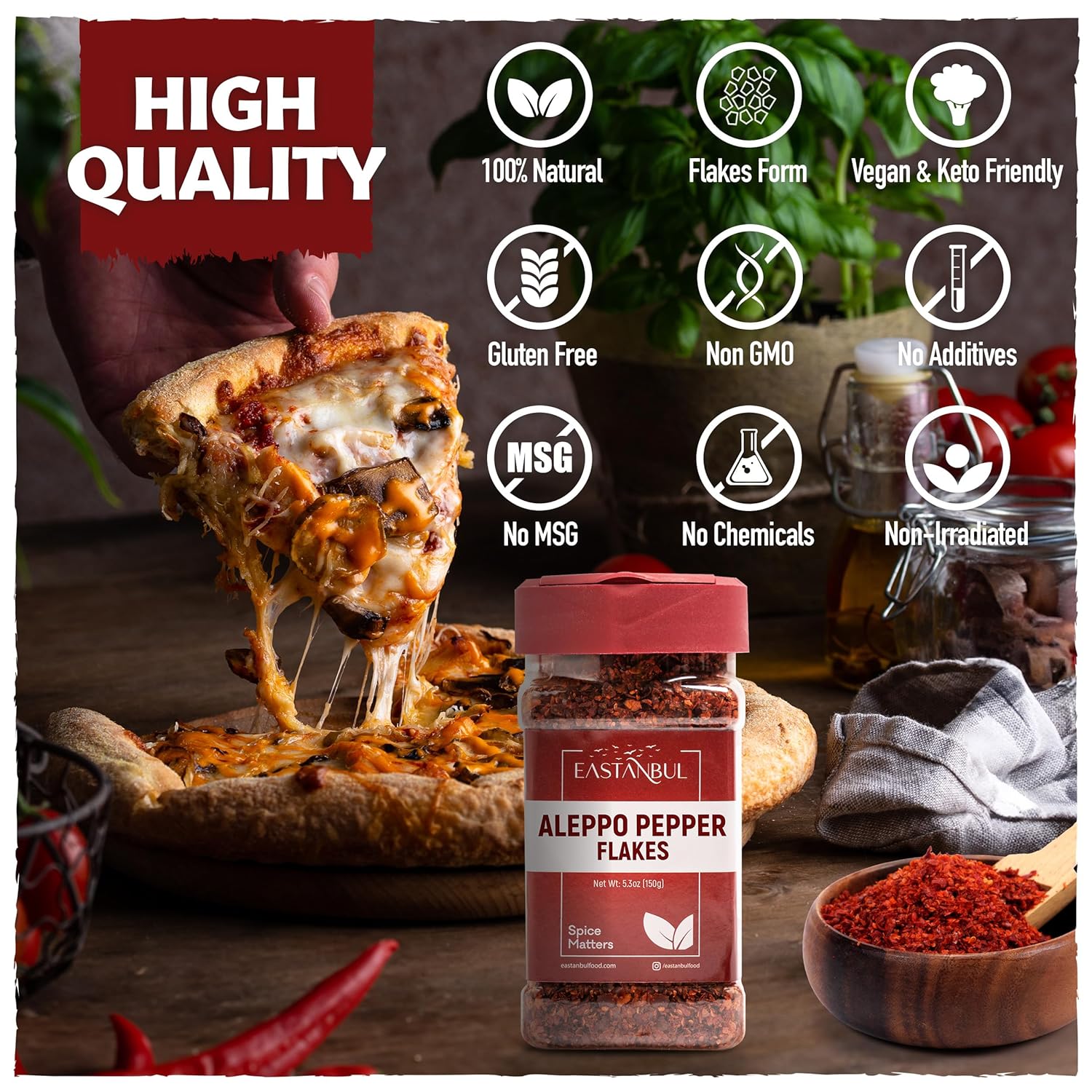 Eastanbul Aleppo Pepper 5.3oz – Romantic Valentine's Day Gift for Foodies, Imported Turkish Chili Flakes