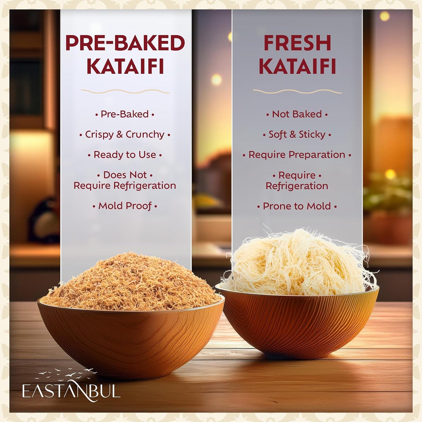 Eastanbul Hand-Prepared Kadayif Shreds – Sophisticated Topping for High-End Pistachio Desserts and Plated Creations