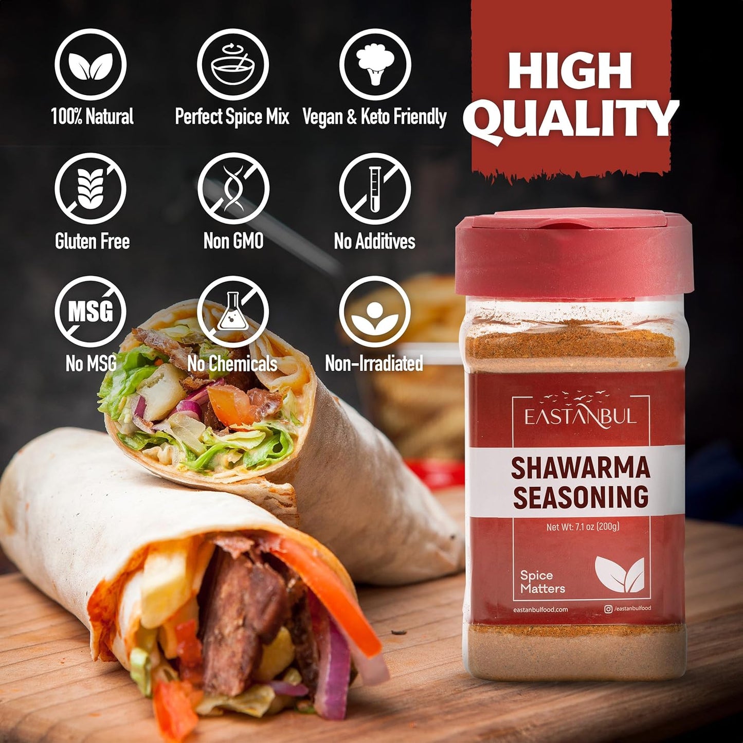 Eastanbul Shawarma Seasoning – Clean-Label Halal Spice Mix for Sodium-Watchful Meal Prep, 7.1oz Shaker Top