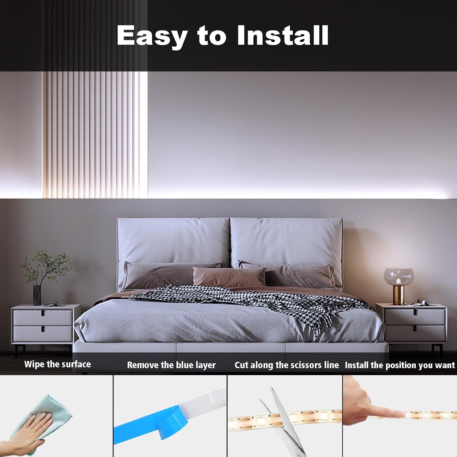 echosari Child Safe LED Strip Lights – Cool to Touch Playroom Accent Lighting, Remote Dimmable 16.4ft 2-Pack