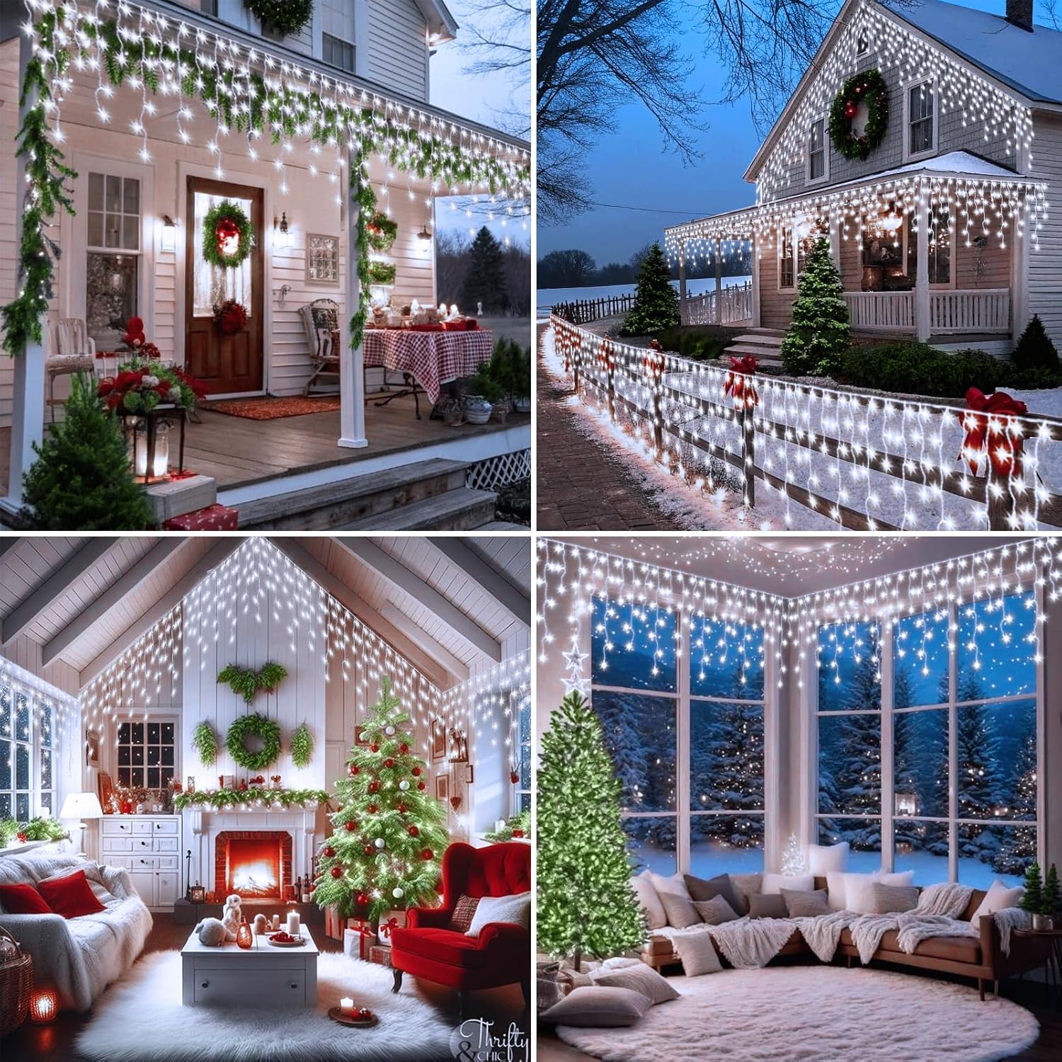 echosari LED Icicle Lights with Auto Timer – Smokeless Holiday Lighting for Bedrooms Nurseries and Senior Living Spaces