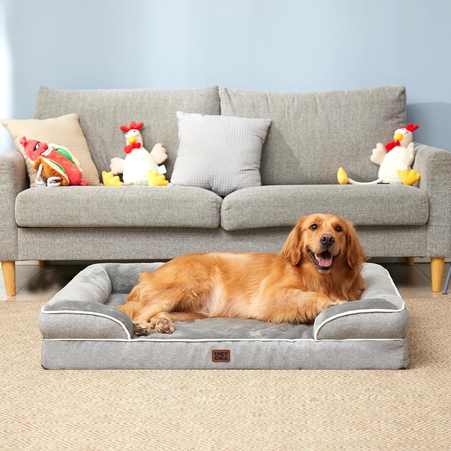 EHEYCIGA Non-Slip Orthopedic Pet Sofa – Stable Memory Foam Bed for Hardwood, Tile and Car Seats, XL