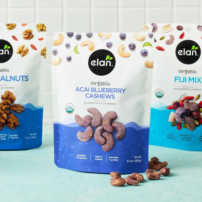 Elan Organic Acai Blueberry Cashews – Nutrient-Dense Desk Drawer Snack for Busy Professionals Who Prioritize Self-Care, 5.3 oz Vegan