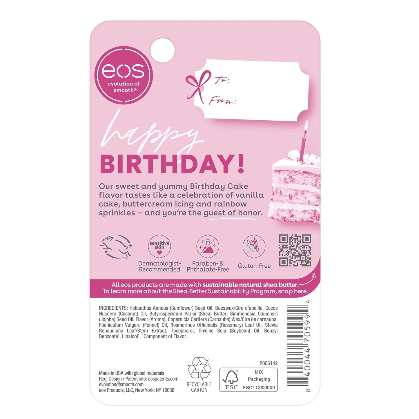eos Natural Birthday Cake Lip Balm – Mindful Lip Care Essential for Clean Beauty Routines, Paraben and Phthalate Free