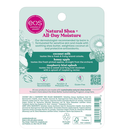 eos Natural Shea Lip Balm 3 Flavor Pack – Dermatologist-Recommended Lip Moisturizer for Mindful Morning and Evening Skincare Rituals