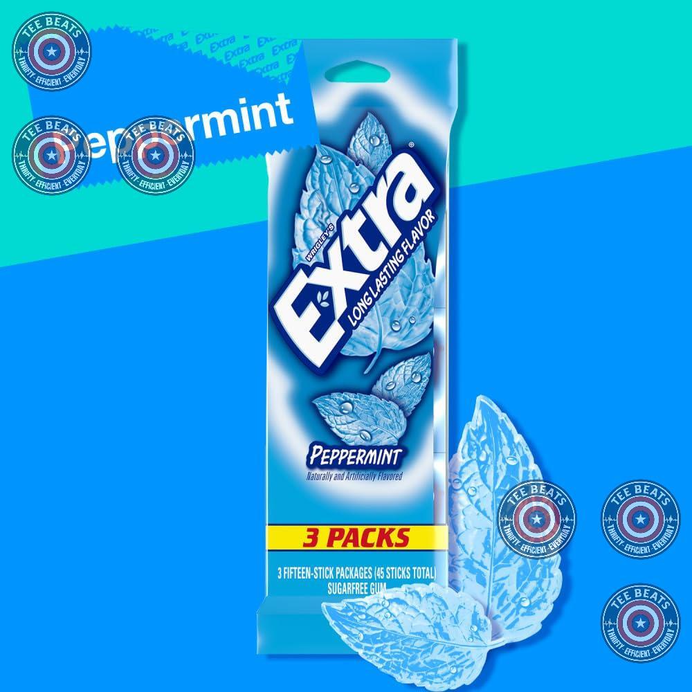 EXTRA Peppermint Sugar Free Gum School Cafeteria Fresh Breath Pack for High Schoolers
