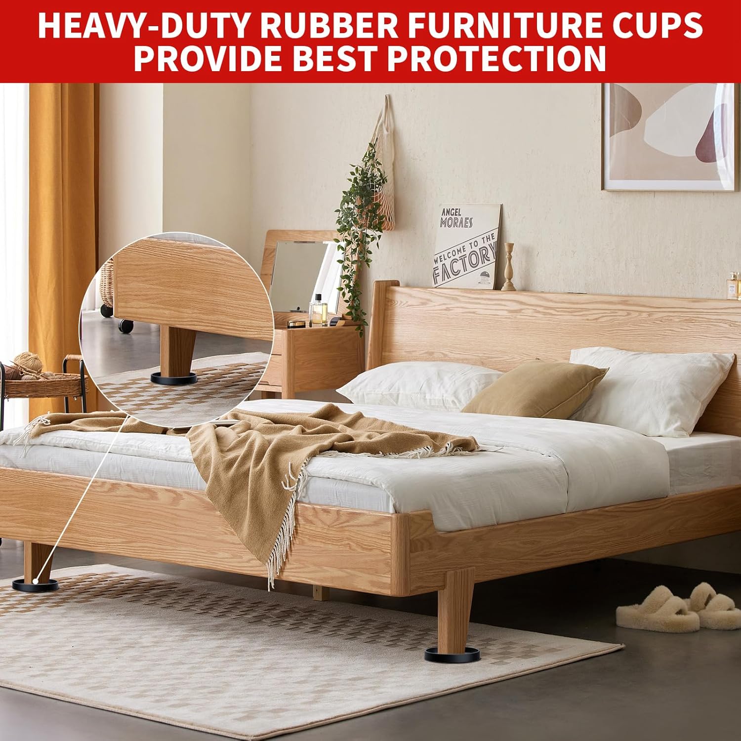 Ezprotekt Anti Skid Furniture Coasters for Playroom Safety, 2" Brown Rubber Bed Stoppers Under Heavy Toy Chests