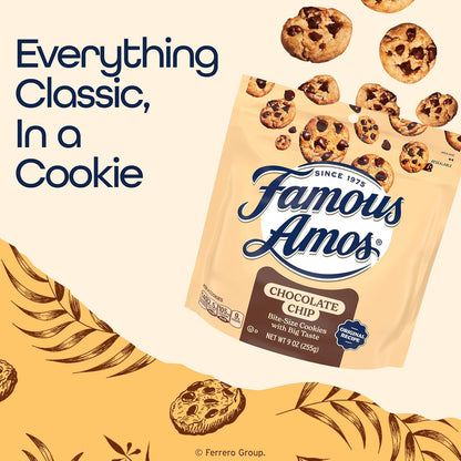 Famous Amos Semi-Sweet Chocolate Chip Cookies, Kid-Friendly Bite-Size Snack for Playdates, Daycare, and Road Trips, 9 oz