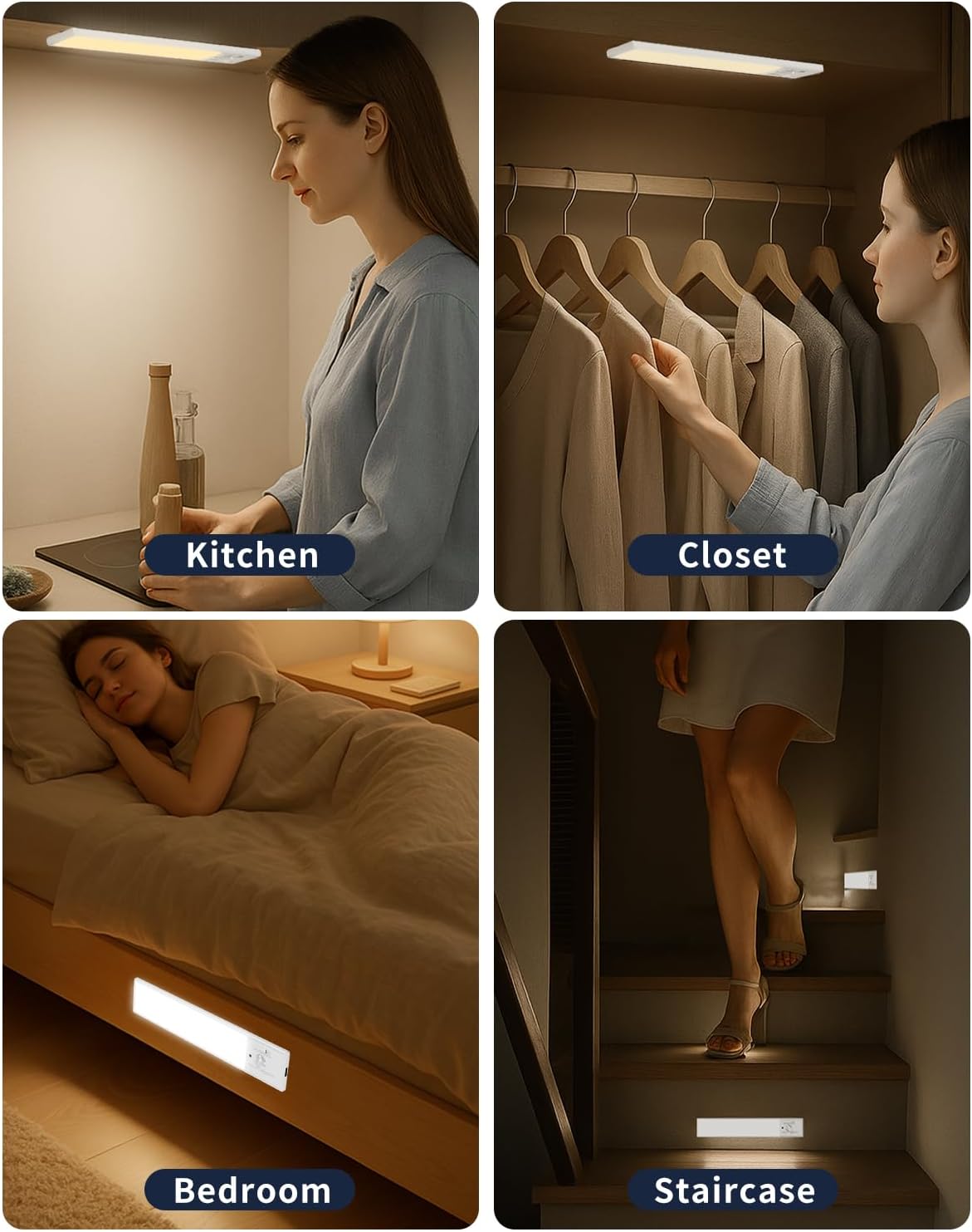 FBY Closet Light, Thoughtful Birthday Gift for Mom and Her Kitchen Upgrade, 3-Pack Rechargeable LED with Warm Glow