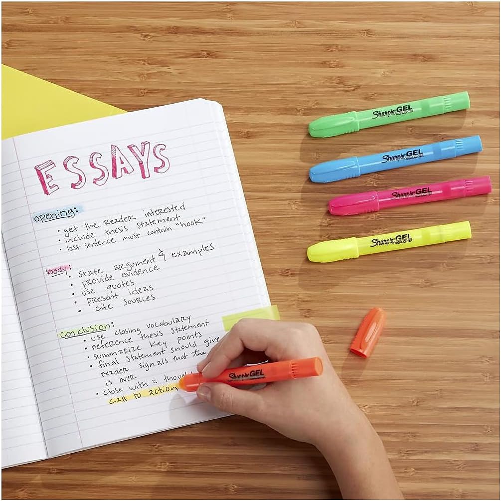 five assorted fluorescent colors: pink, yellow, orange, green, blue