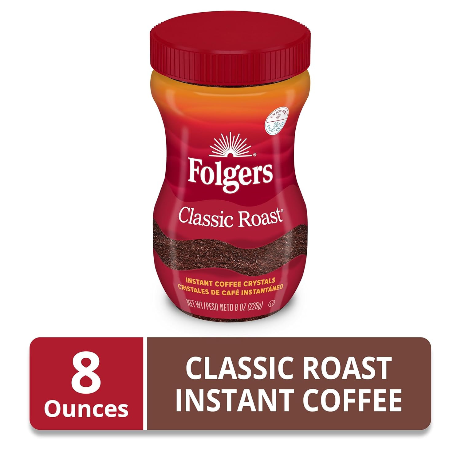 Folgers Classic Roast Instant Coffee – Single-Serve Office Jar for Distraction-Free Desk Brewing