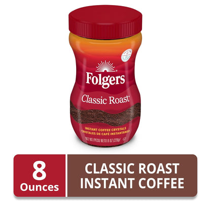 Folgers Classic Roast Instant Coffee – Single-Serve Office Jar for Distraction-Free Desk Brewing