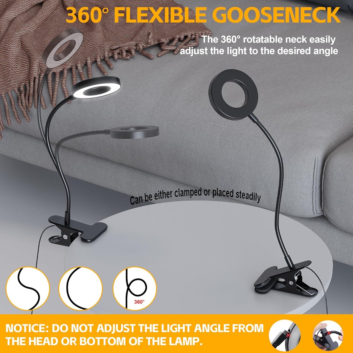 Foneso Clip-On Vanity Light for Makeup and Grooming – 48 LED Ring Design Reveals True Skin Tones, Dimmable for Day and Night Rituals