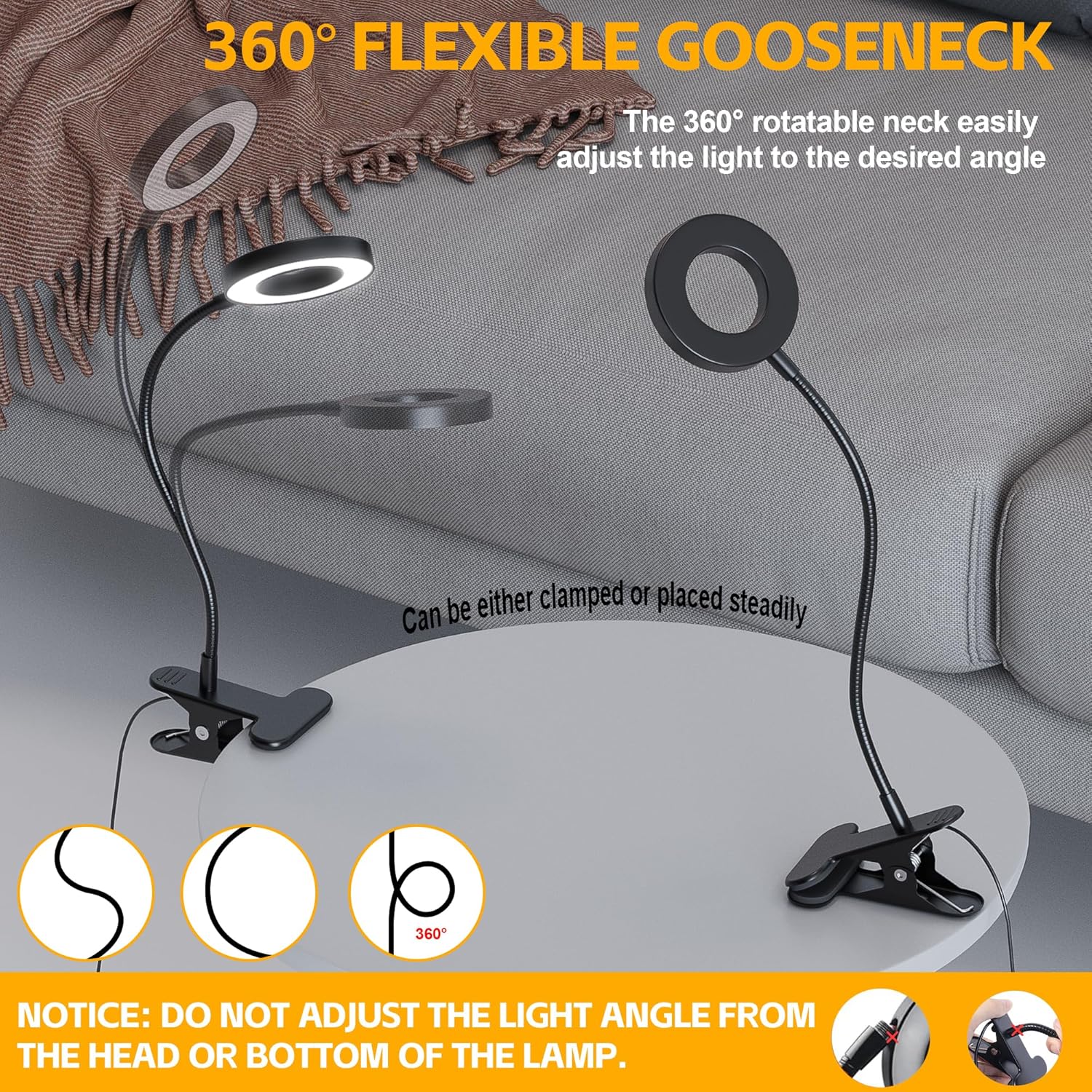 Foneso Clip-On Vanity Light for Makeup and Grooming – 48 LED Ring Design Reveals True Skin Tones, Dimmable for Day and Night Rituals
