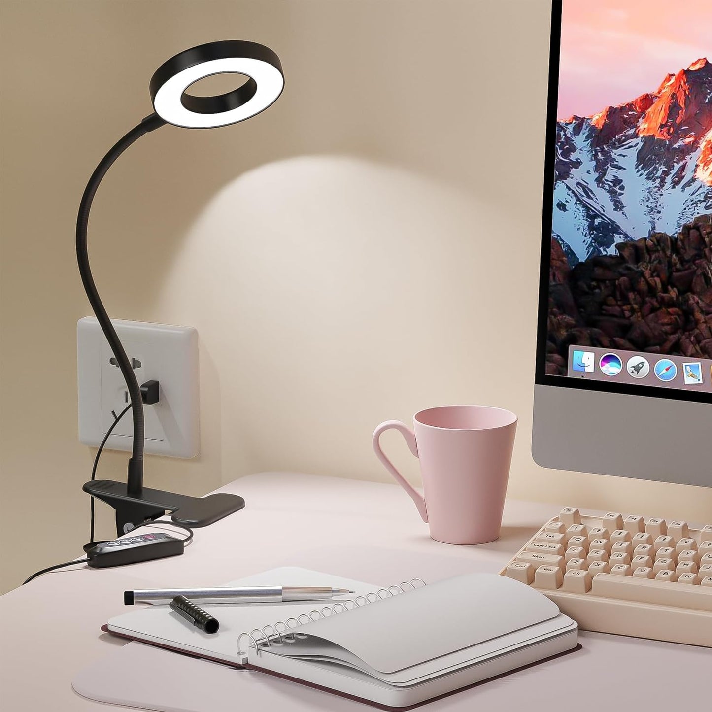 Foneso Clip-On Vanity Light for Makeup and Grooming – 48 LED Ring Design Reveals True Skin Tones, Dimmable for Day and Night Rituals