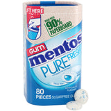 Mentos Pure Fresh Xylitol Gum for Glovebox Storage and Commute Breath Refresh, Fresh Mint 80-Piece Paperboard Bottle