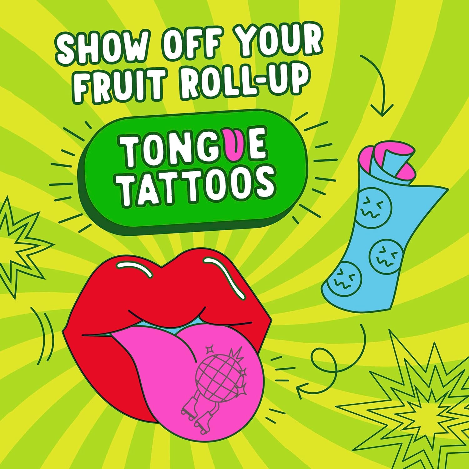 Fruit Roll-Ups Sour Fruit Snacks – Backpack Snack for School Kids, 30-Count Bulk Pack with Tongue Tattoos