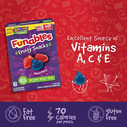 Funables Fruity Snacks, Individually Wrapped Berry Snack Pouches for Stocking Stuffer and Holiday Gift