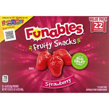 Funables Vitamin-Boost Fruit Snacks for Desk Drawer & Commute Cup Holders, Strawberry 22 Pack