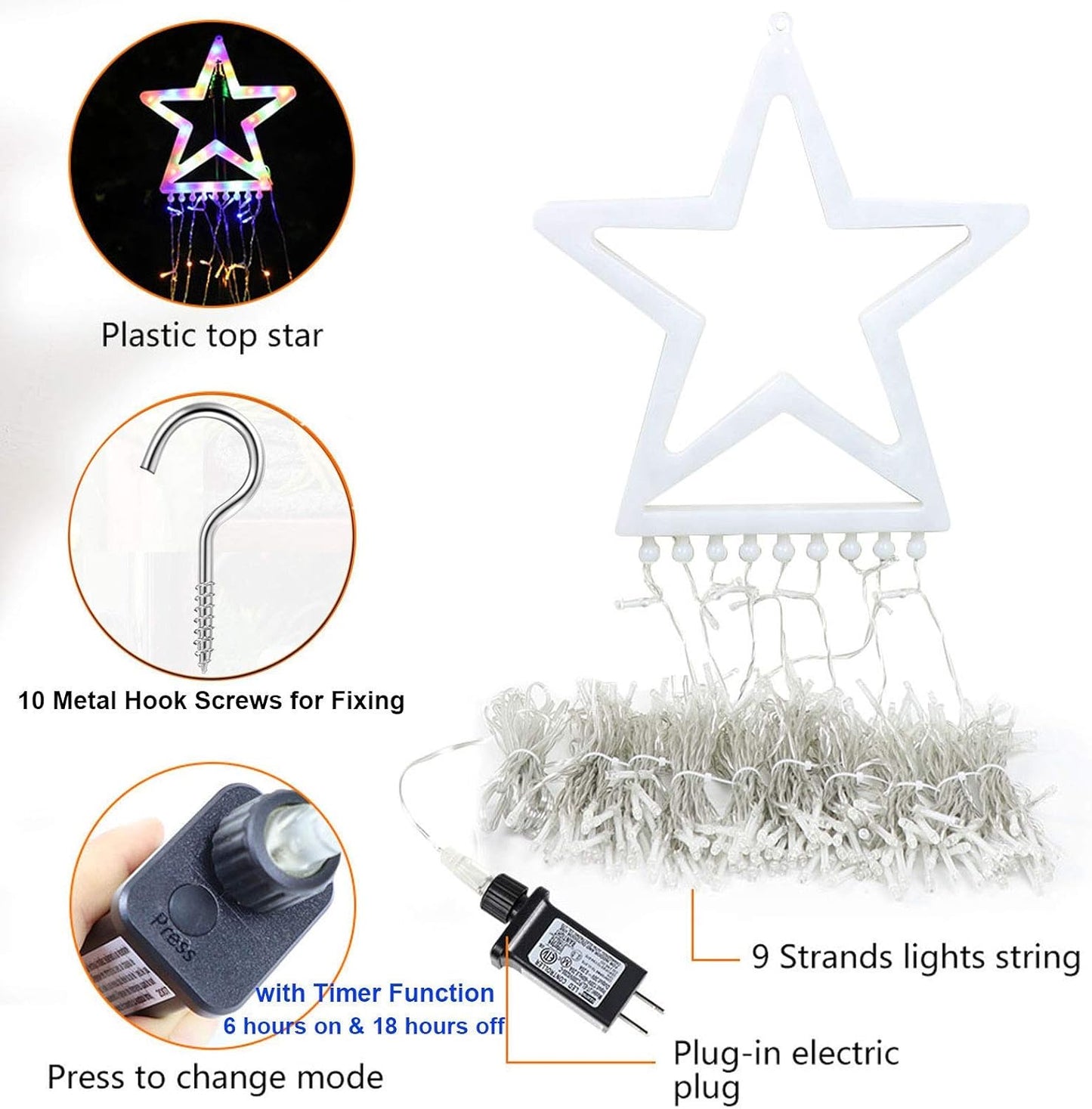 FUNIAO Waterfall String Lights Outdoor, 320 LED 8 Mode Christmas Star Lights for Camping, Patio and Backyard Holiday Setup