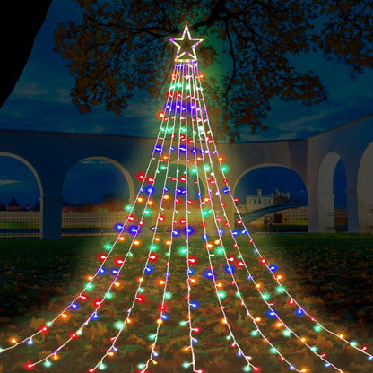 FUNIAO Waterfall String Lights Outdoor, 320 LED 8 Mode Christmas Star Lights for Camping, Patio and Backyard Holiday Setup
