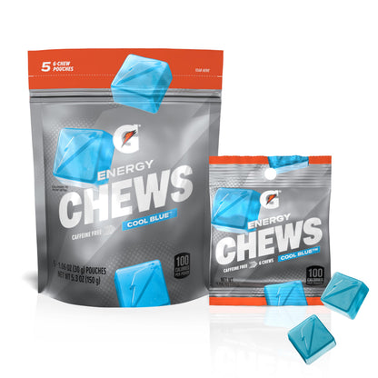 Gatorade Energy Chews Cool Blue – Camping and Tailgating Snack, Caffeine-Free 100 Calorie Pouches for Weekend Adventures