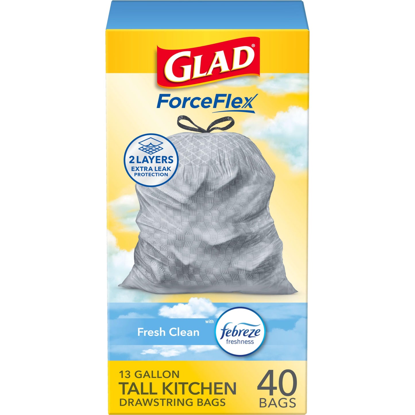 Glad OdorShield Drawstring Trash Bags – LeakGuard Protection for Diaper and Toddler Mess Areas, 13 Gallon 40 Count