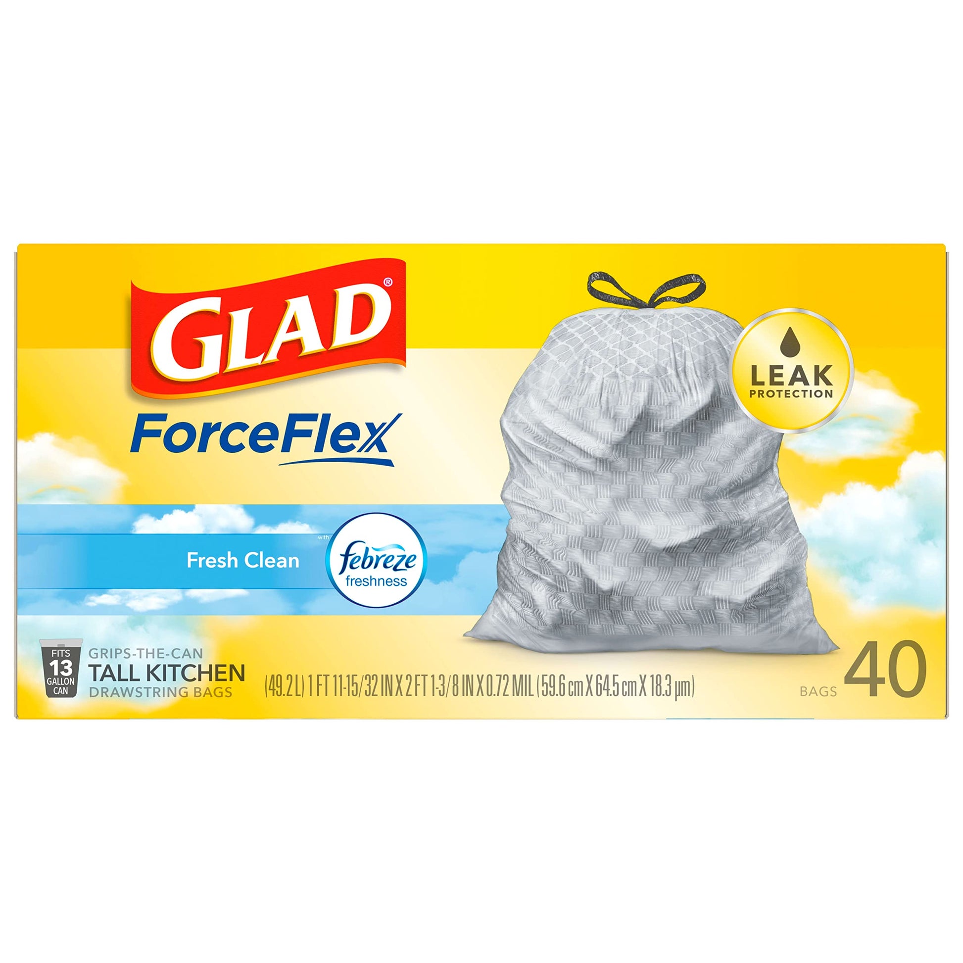 Glad OdorShield Drawstring Trash Bags – LeakGuard Protection for Diaper and Toddler Mess Areas, 13 Gallon 40 Count