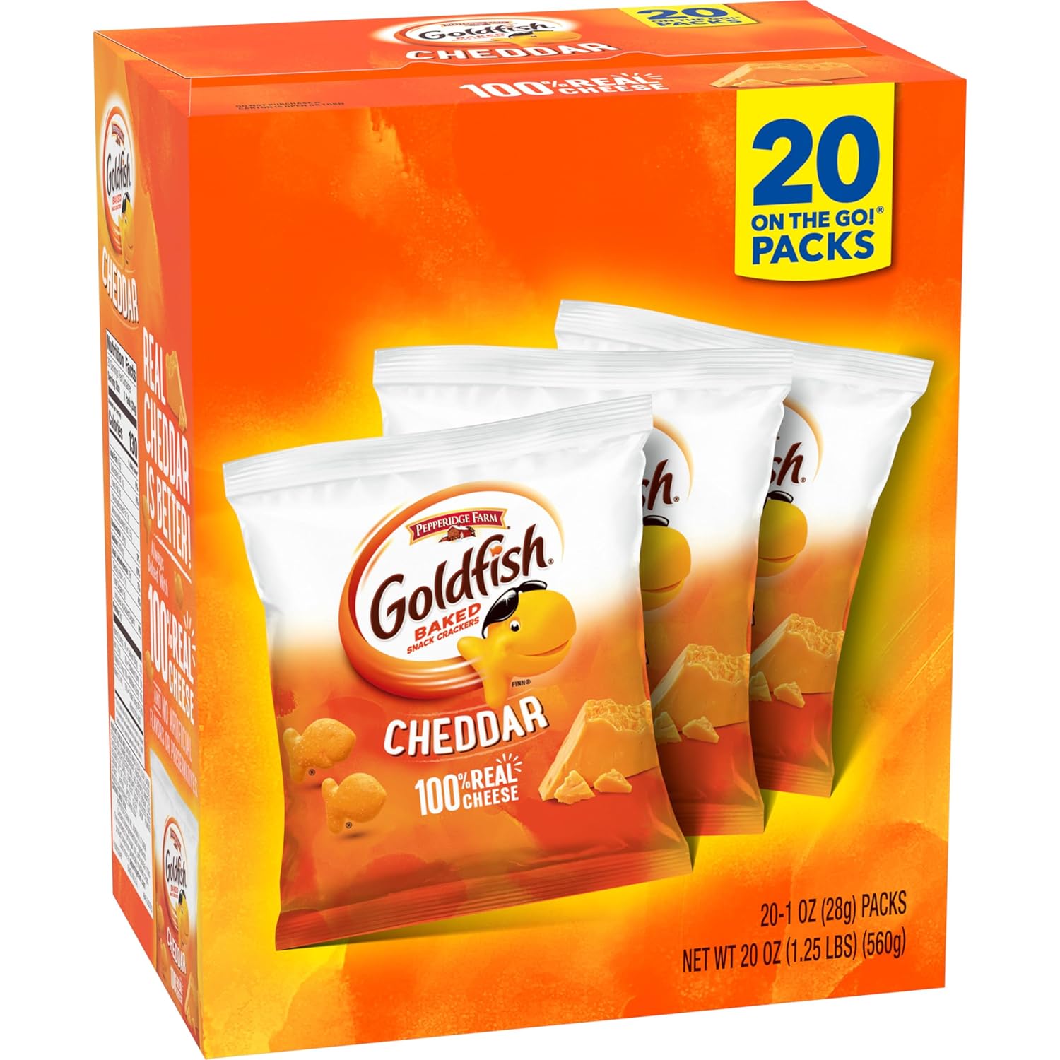 Goldfish Cheddar Cheese Crackers – Backpack Snack for After-School Care, 20 Pouches of Baked Crackers