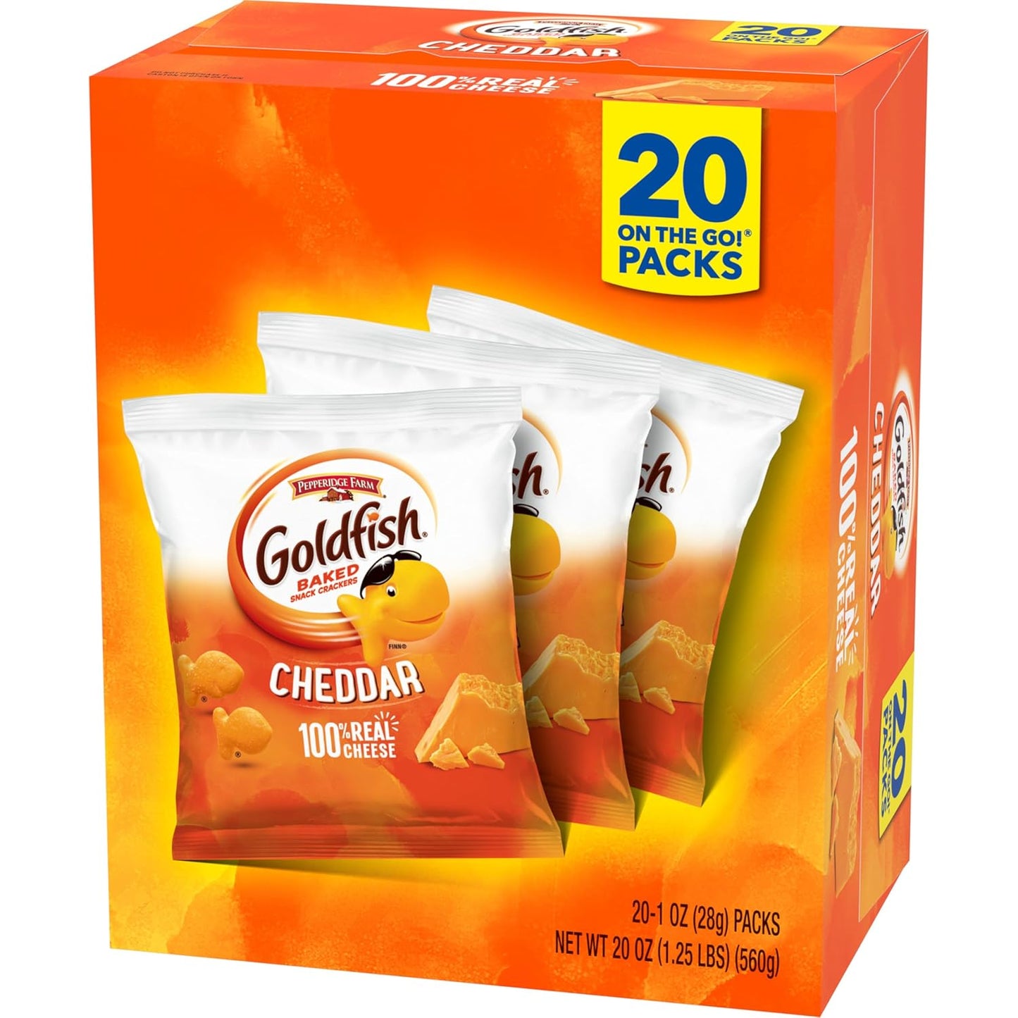 Goldfish Cheddar Cheese Crackers – Backpack Snack for After-School Care, 20 Pouches of Baked Crackers