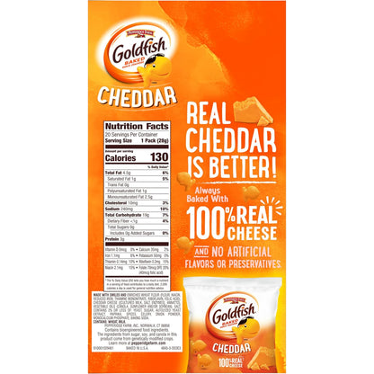 Goldfish Cheddar Cheese Crackers – Backpack Snack for After-School Care, 20 Pouches of Baked Crackers