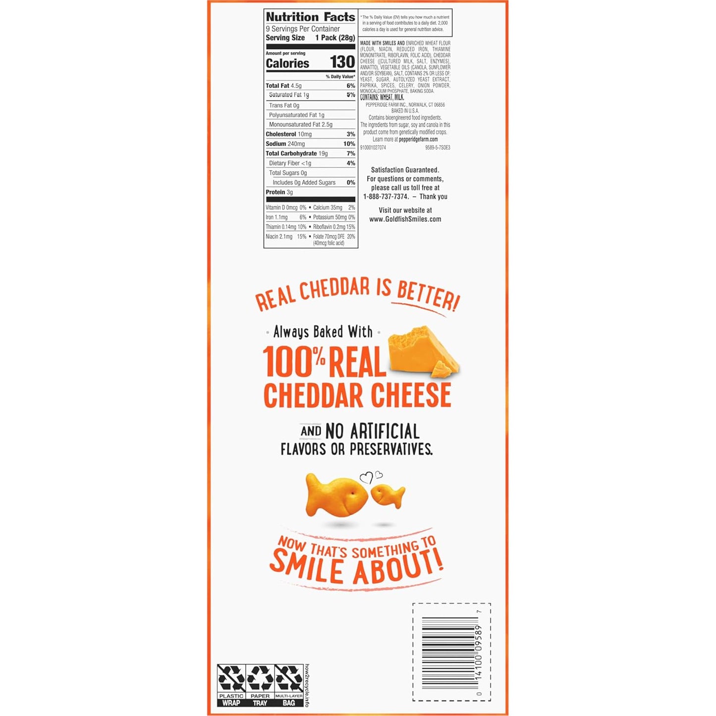 Goldfish Cheddar Cheese Crackers – Kid-Friendly After-School Snack, No Artificial Flavors Single-Serve Bags, 9 Count
