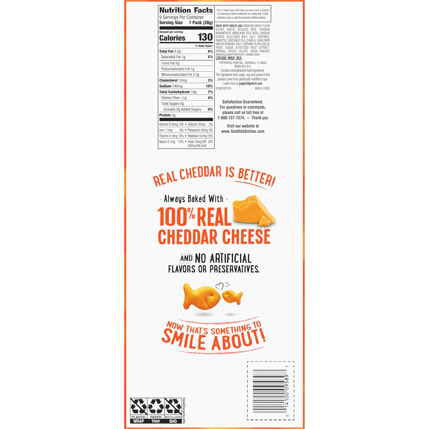 Goldfish Cheddar Cheese Crackers – Kid-Friendly After-School Snack, No Artificial Flavors Single-Serve Bags, 9 Count
