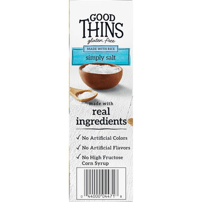 Good Thins Simply Salt Rice Snacks Gluten Free Crackers for Low-Sodium Pantry Diet, Wholesome Chewing and Hydration Ritual