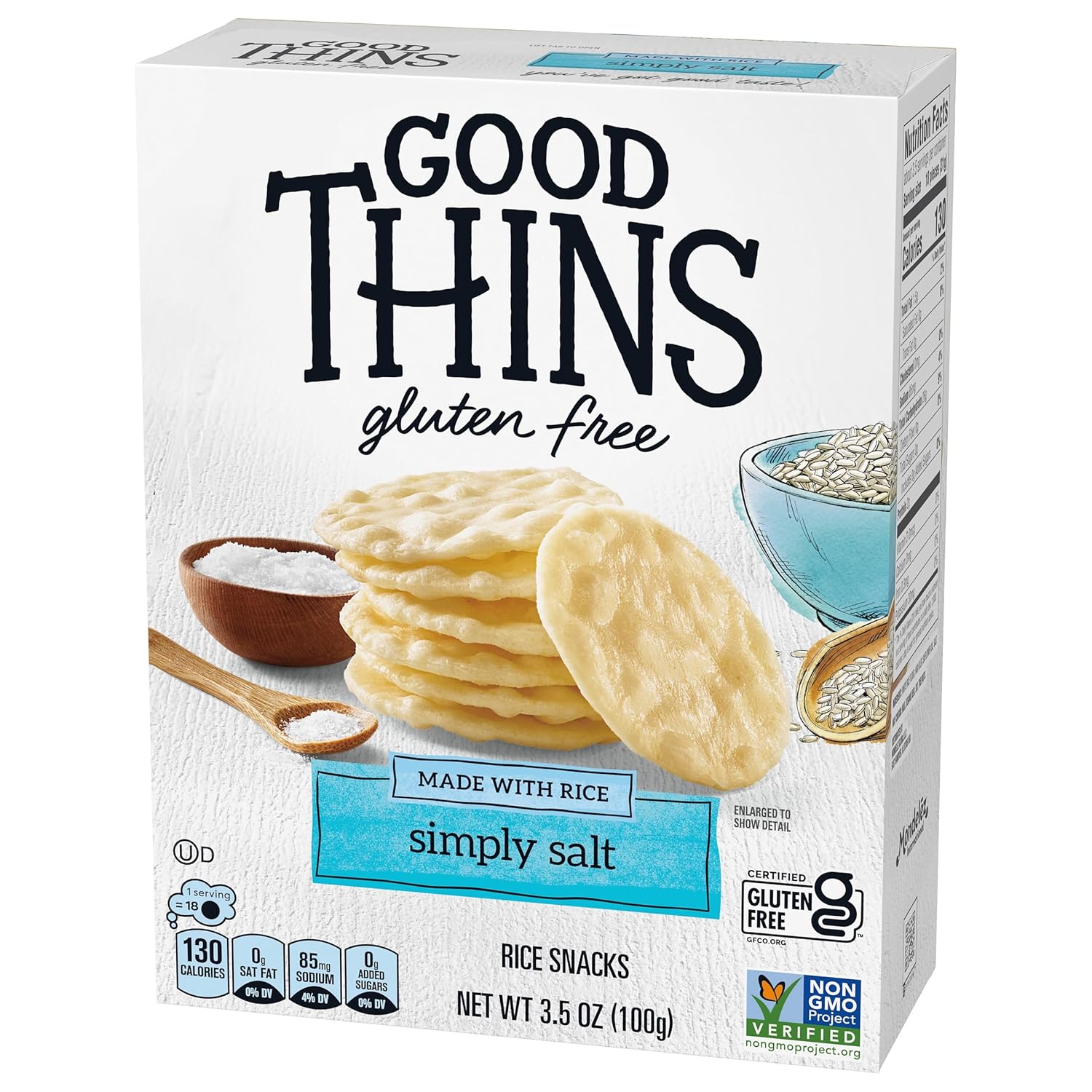 Good Thins Simply Salt Rice Snacks Gluten Free Crackers for Low-Sodium Pantry Diet, Wholesome Chewing and Hydration Ritual