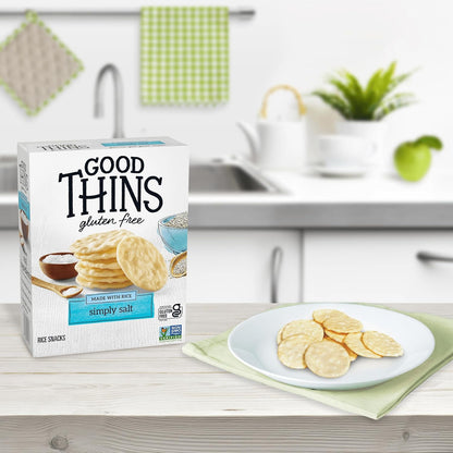 Good Thins Simply Salt Rice Snacks Gluten Free Crackers for Low-Sodium Pantry Diet, Wholesome Chewing and Hydration Ritual