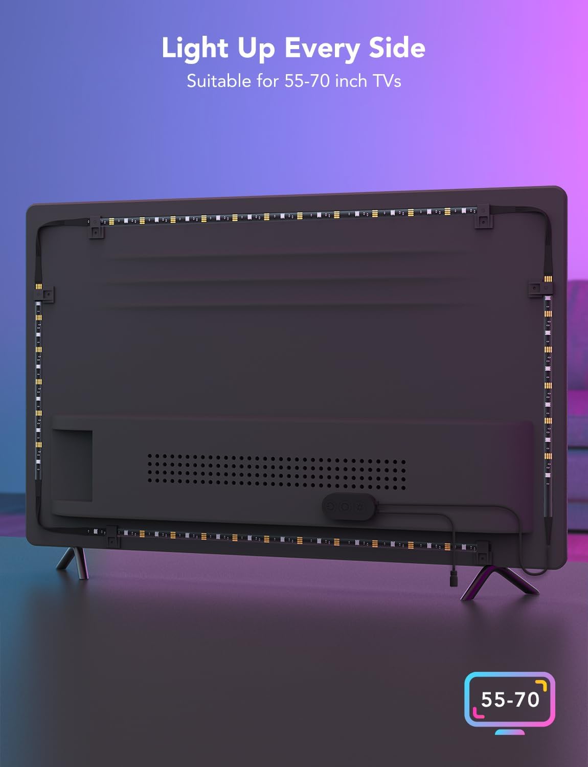 Govee RGBIC TV Backlight – Cozy Media Room Aesthetic Upgrade with Music Sync Scene Modes for 55-65 Inch TVs