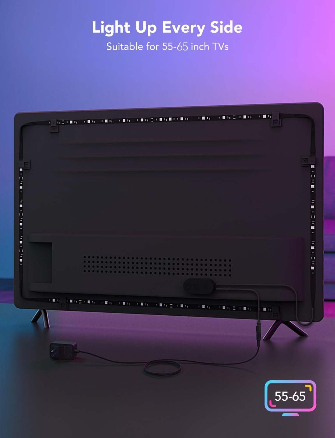 Govee RGBIC TV Backlight – Cozy Media Room Aesthetic Upgrade with Music Sync Scene Modes for 55-65 Inch TVs
