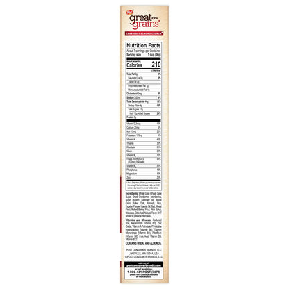 Great Grains Cranberry Almond Crunch Cereal – Desk-Side Snack Cereal for Commute and Breakroom Fueling, 14 oz Box