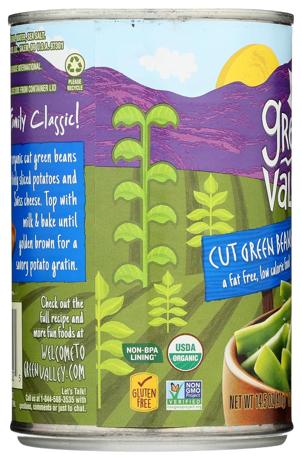 Green Valley Organic Cut Green Beans – USDA Organic Cut Side for Lunchbox Packing and Kid-Friendly Meals, 5-Pack