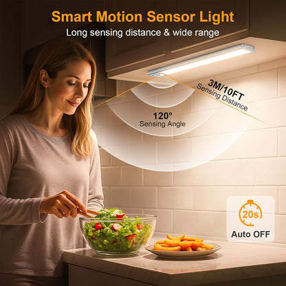 Gritin 10.2 inch Motion Sensor Cabinet Light - Warm 3000K Glow for Bedroom and Living Room Decor