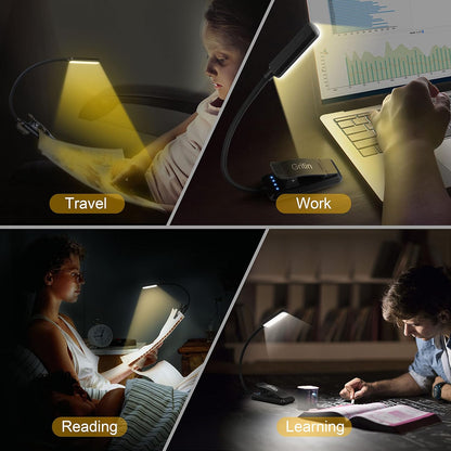 Gritin 9 LED Rechargeable Book Light for Reading in Bed - Calming Amber Light for Partner Friendly Bedtime Reading, Stepless Dimming Rechargeable Book Lamp