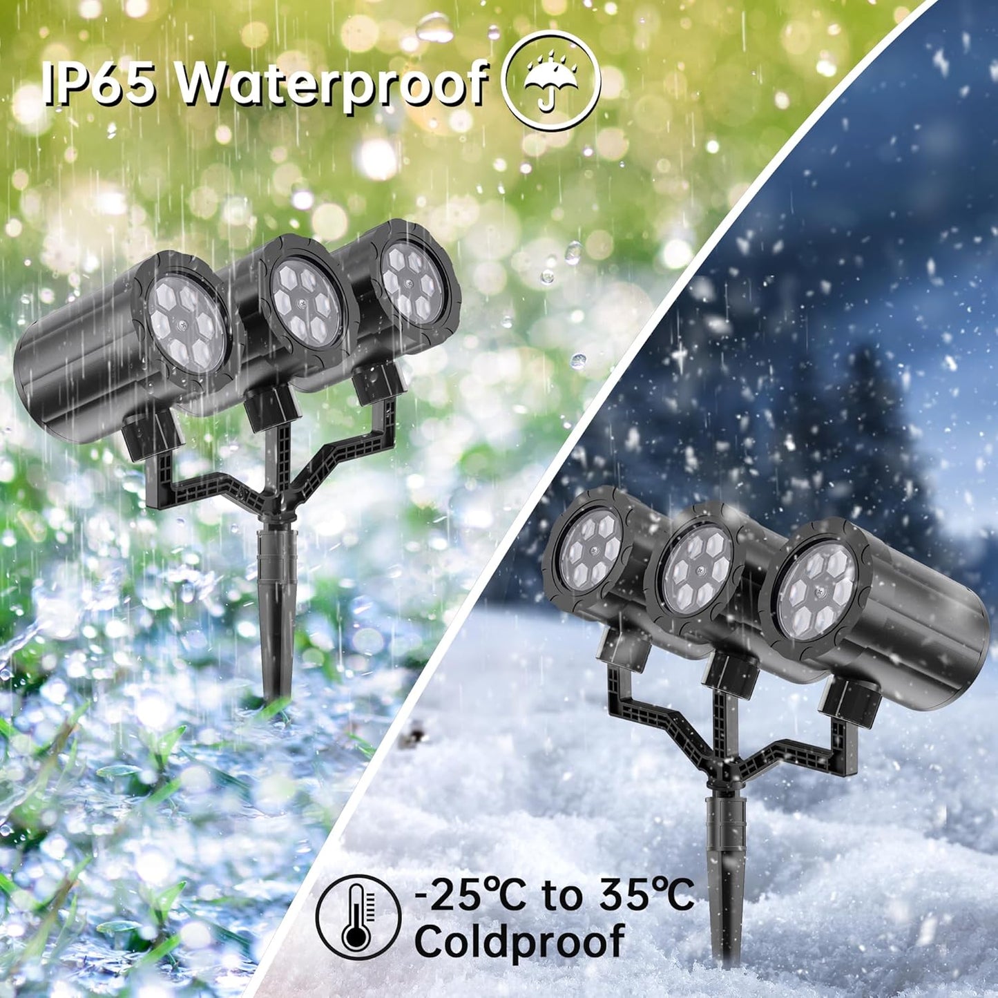 GUSODOR 3-Head LED Snowflake Projector – Durable Outdoor Dining and Backyard Holiday Lighting