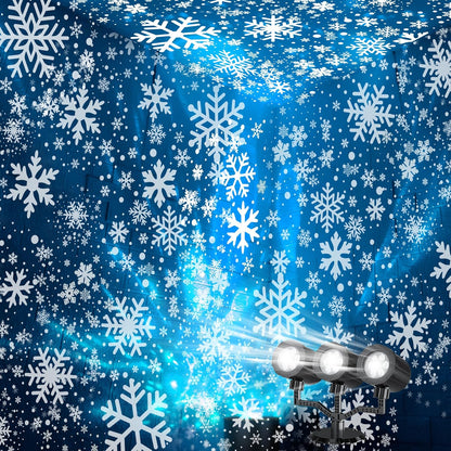 GUSODOR 3-Head LED Snowflake Projector – Durable Outdoor Dining and Backyard Holiday Lighting